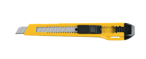 Cutter retráctil Pretul de 5" con cuerpo amarillo y guía deslizante negra