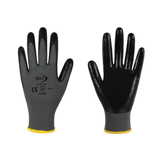 GUANTE DE NYLON GRIS CON NITRILO ESPUMADO EN PALMA NEGRO TALLA 9