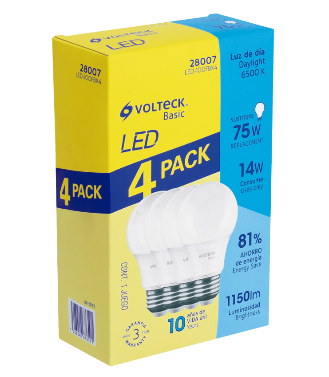 PACK DE 4 FOCOS LED, 14 W, LUZ DE DÍA, VOLTECK