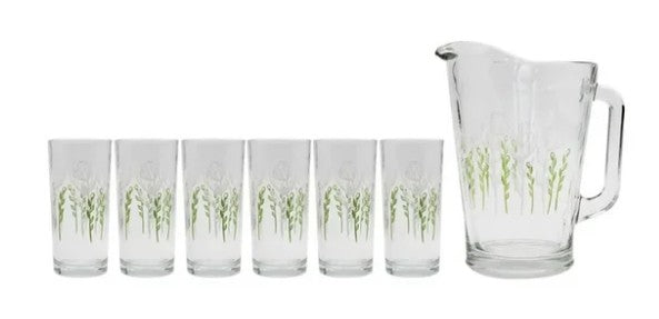 JUEGO DE JARRA Y VASOS FLOR 6 PIEZAS CRISA