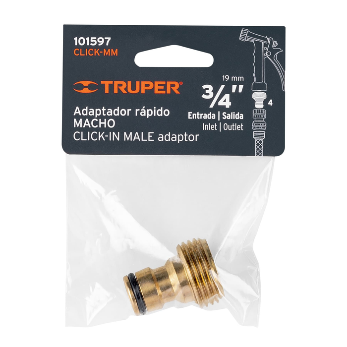 CONECTOR RAPIDO DE LATON, MACHO, ROSCA DE 3/4"