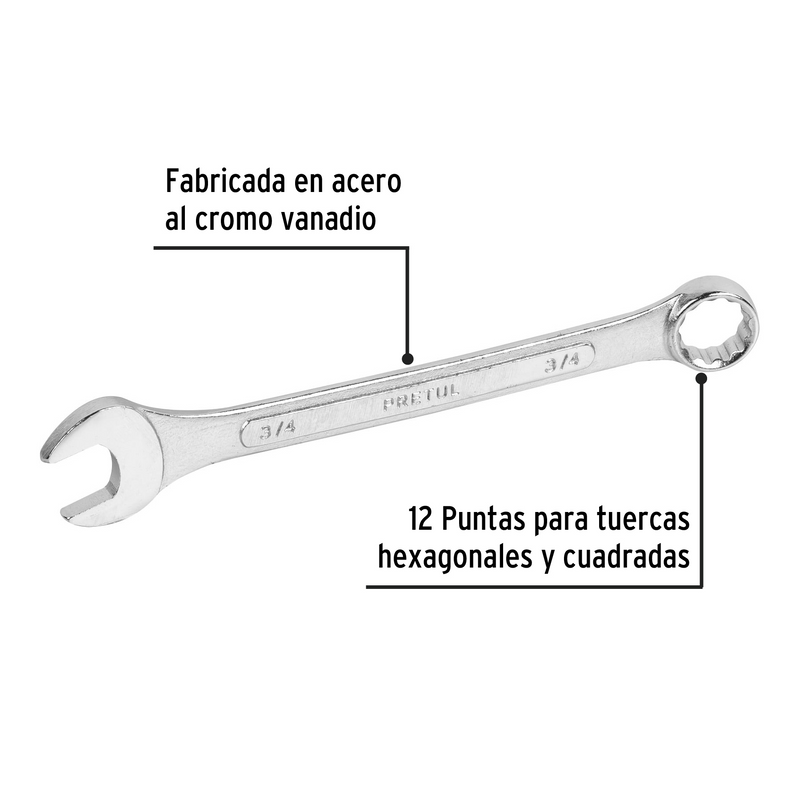 LLAVE COMBINADA 3/4" X 230 mm DE LARGO PRETUL