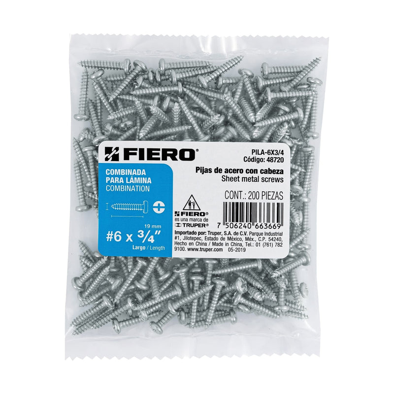 PIJA PARA LAMINA #6, 3/4" BOLSA CON 200 PIEZAS