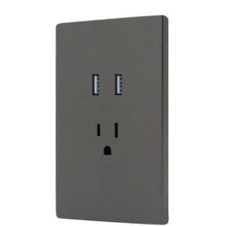 TOMACORRIENTE SENCILLO + PUERTO USB DOBLE FONTANA 127 V / 15 A GRIS