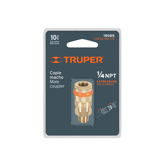 COPLE DE LATON, CUERDA 1/4" NPT, MACHO