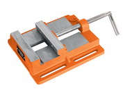 Morsa plana TRUPER con mordazas grises y tornillo de apriete en base naranja
