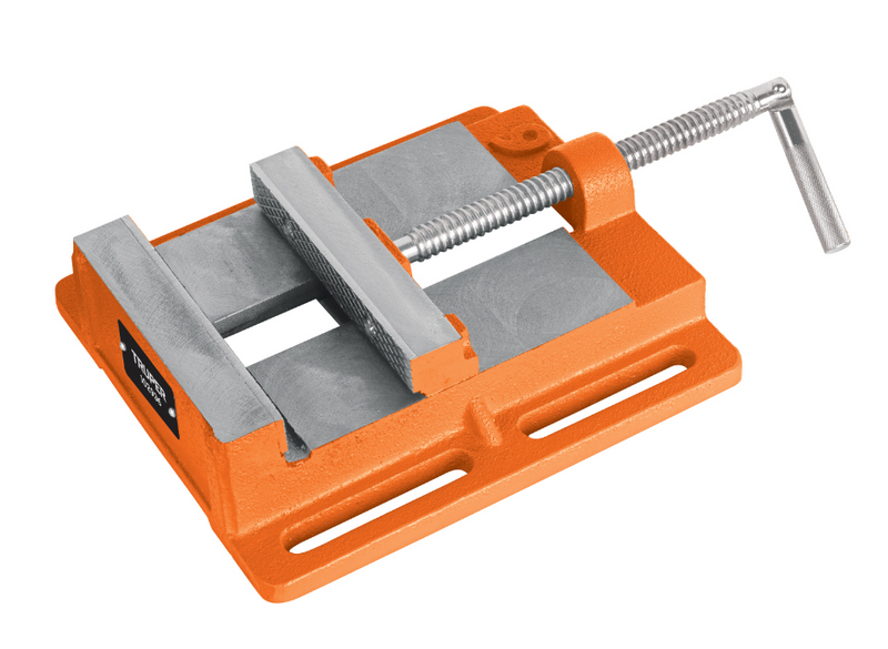 Morsa plana TRUPER con mordazas grises y tornillo de apriete en base naranja