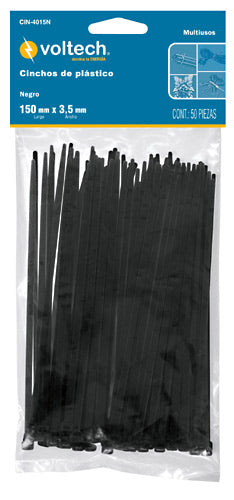 CINCHOS DE PLASTICO, 15 CM, 40 LBS, NEGRO