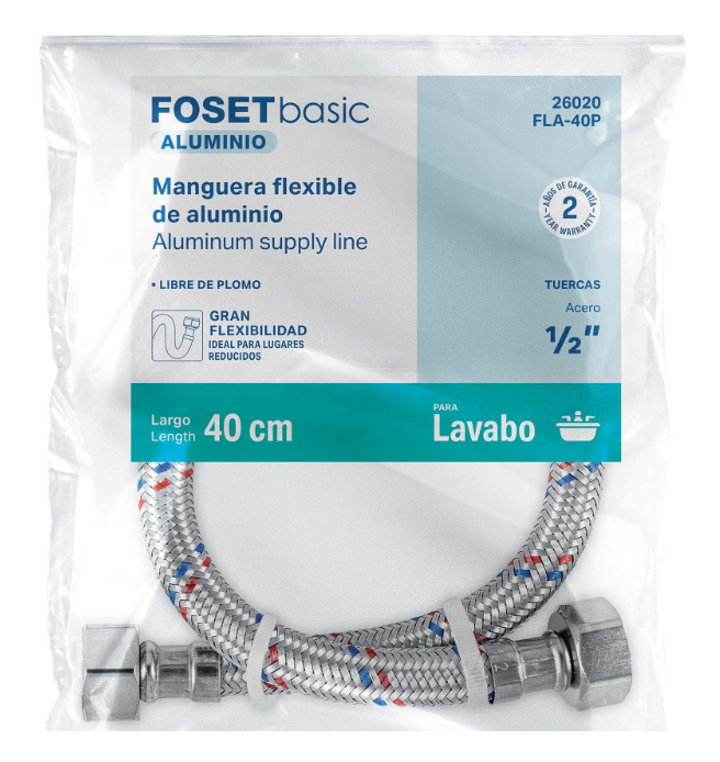 Fosetbasic Manguera flexible de aluminio para lavabo, 1/2" y 40 cm