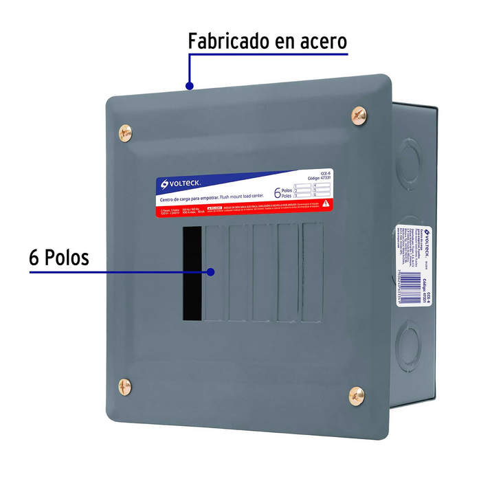 CENTRO DE CARGA EMPOTRABLE DE 6 POLOS VOLTECK