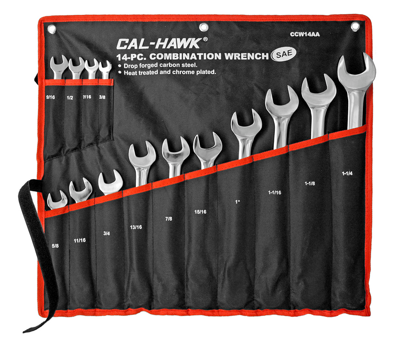 JUEGO DE 14 LLAVES COMBINADAS STD, ESTUCHE DE TELA, CAL-HAWK