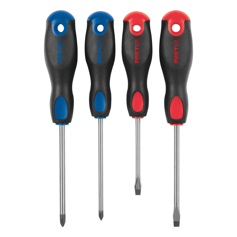 JUEGO DE DESARMADORES, 4 PZAS, MANGO COMFORT GRIP PRETUL