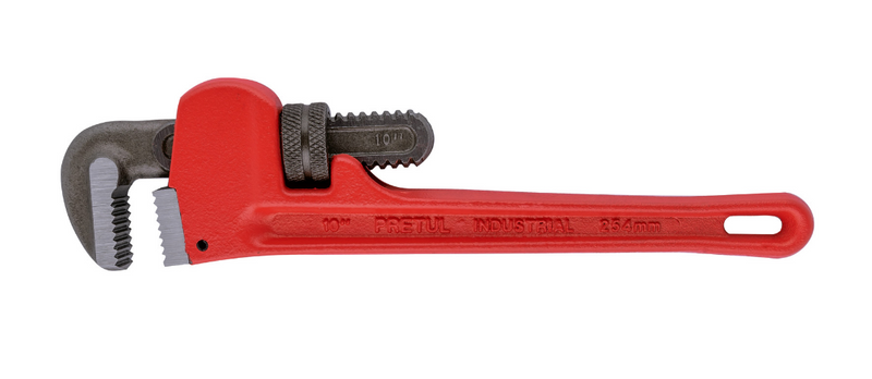 Llave Stillson PRETUL de 10" con mordazas ajustables y mango rojo, apertura para tubo