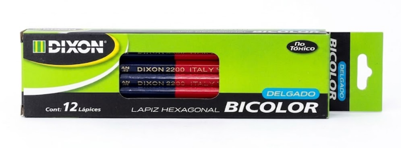 LAPIZ BICOLOR DELGADO DE PUNTILLA AZUL Y ROJO (CAJA 12 PIEZAS)