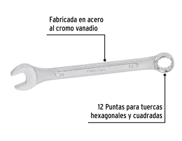 LLAVE COMBINADA MILIMETRICA 16 mm X 200 mm DE LARGO PRETUL