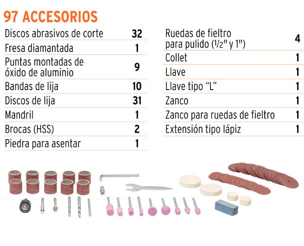 MOTOTOOL ELECTRICO 135W CON 97 ACCESORIOS TRUPER
