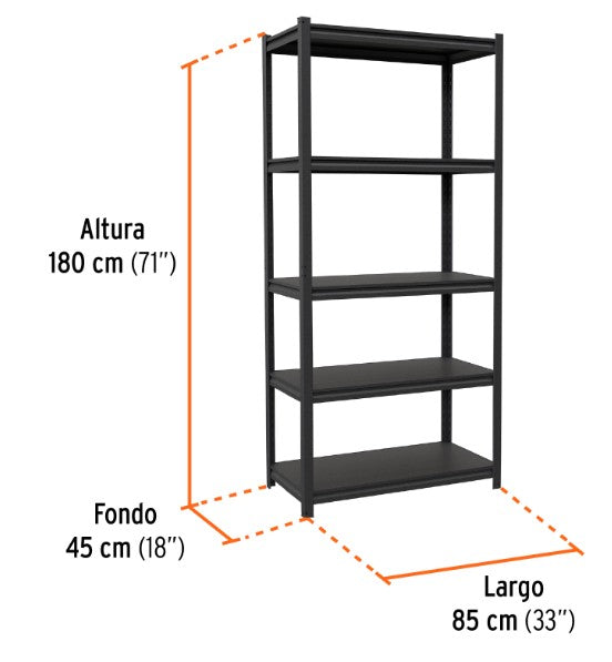ESTANTE METALICO 5 REPISAS CAPACIDAD 80 KG 180x45x85, TRUPER