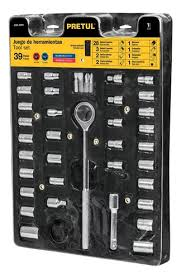 JUEGO DE DADOS 39 PZ (1/4-3/8) PRETUL INCLUYE ESTUCHE DE TELA