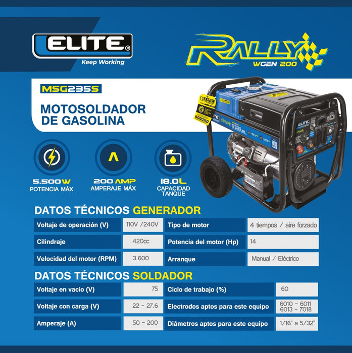 SOLDADORA Y GENERADOR A GASOLINA 4.75 GAL 110/220V,5500W