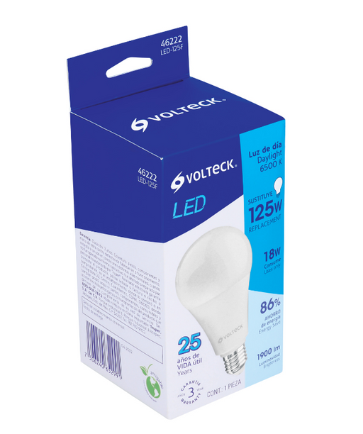 Caja de bombilla LED Volteck de 18 W, luz de día y base roscada; incluye una unidad.