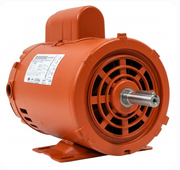 Motor eléctrico Siemens con carcasa naranja, rejilla frontal y eje de acero
