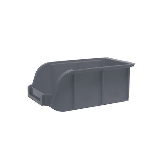 Contenedor plástico gris rectangular con tapa frontal
