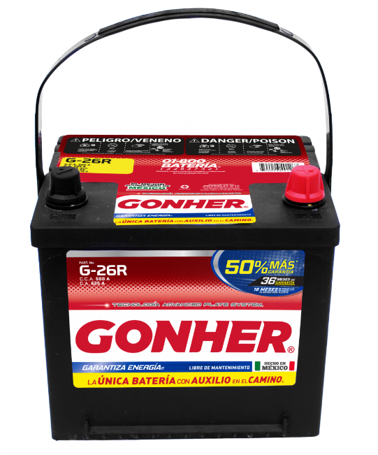 ACUMULADOR "26R" GONHER DE 500 AMP. DE ARRANQUE EN FRIO, -/+