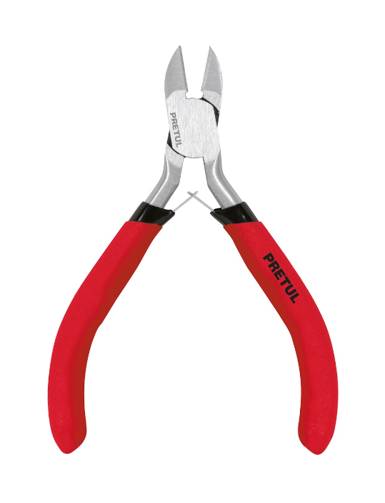 Pinza de corte diagonal miniatura PRETUL de 4" con mango rojo y mordazas de acero