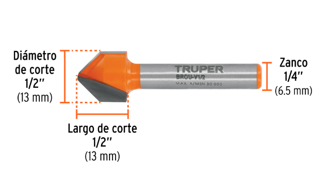 BROCA PARA ROUTER corte en V de 1/2'