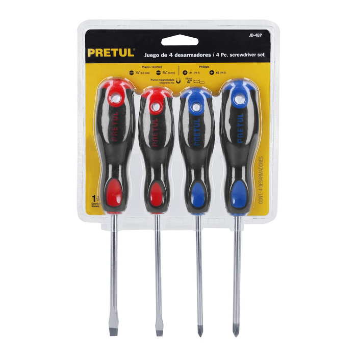 JUEGO DE DESARMADORES, 4 PZAS, MANGO COMFORT GRIP PRETUL