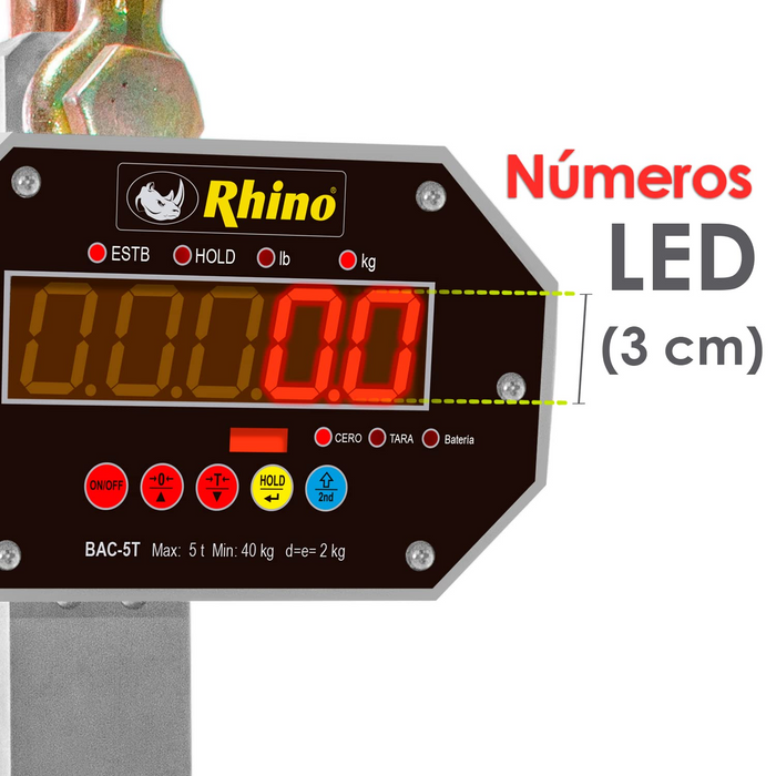 BASCULA DIGITAL COLGANTE RHINO, CAPACIDAD DE 5 TON