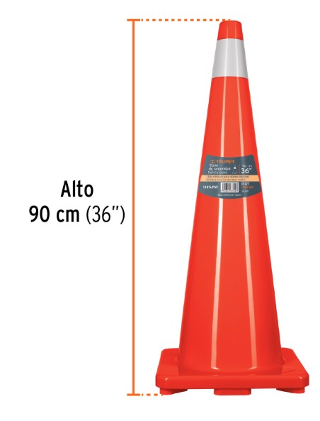 CONO DE PRECAUCION DE 90 CM DE PVC CON REFLEJANTE TRUPER