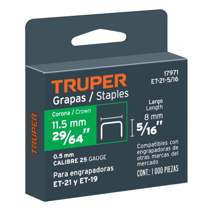 GRAPAS PARA ET-21, 5/16", CAJA CON 1000 PIEZAS