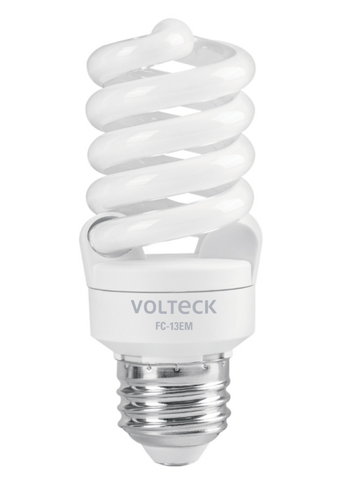 Bombilla LED mini espiral VOLTECK 13W, luz de día, casquillo metálico