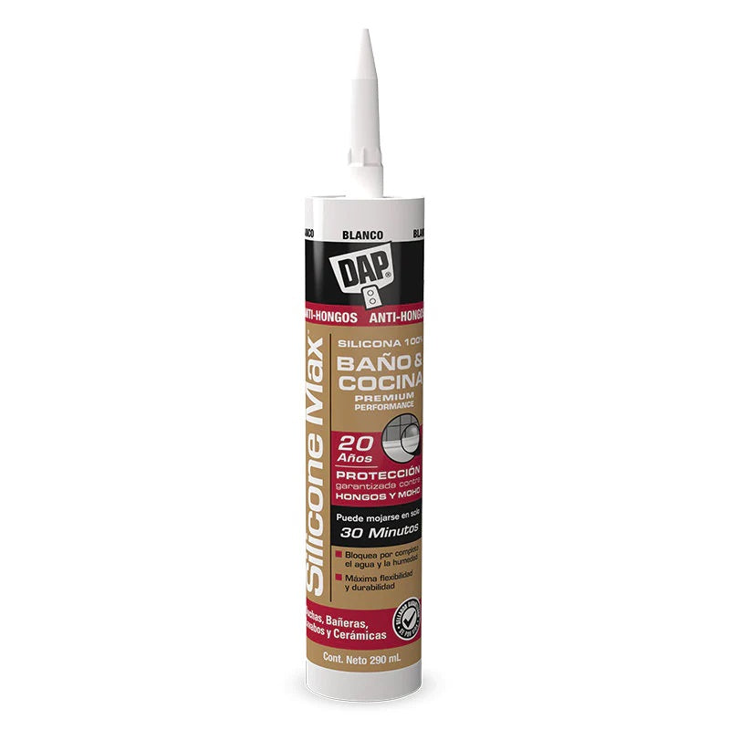 SELLADOR SILICONE MAX BAÑOS Y COCINAS NSF, COLOR BLANCO, 300 ML.