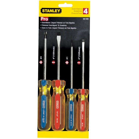 JUEGO DE DESARMADORES, 4 PZAS, STANLEY, MANGO DE ACETATO