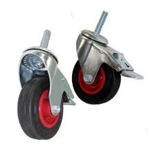 RUEDA DE HULE DE 4" X 1-1/4", NEGRA, CON VASTAGO Y FRENO
