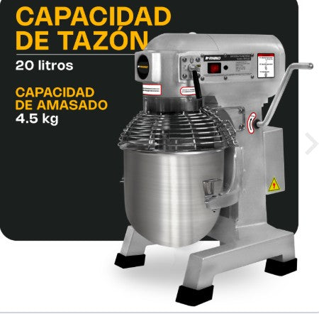 BATIDORA PLANETARIA 20 LTS 4.5 KG DE AMASADO