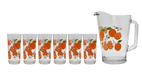 JUEGO PARA BEBIDAS DE CRISTAL 7 PZ (NARANJAS)
