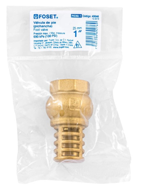 VALVULA DE PIE O PICHANCHA CON REJILLA DE LATON 1"