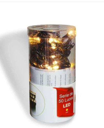 SERIE DE LUCES 50L LED CALIDO, CABLE VERDE EN TUBO