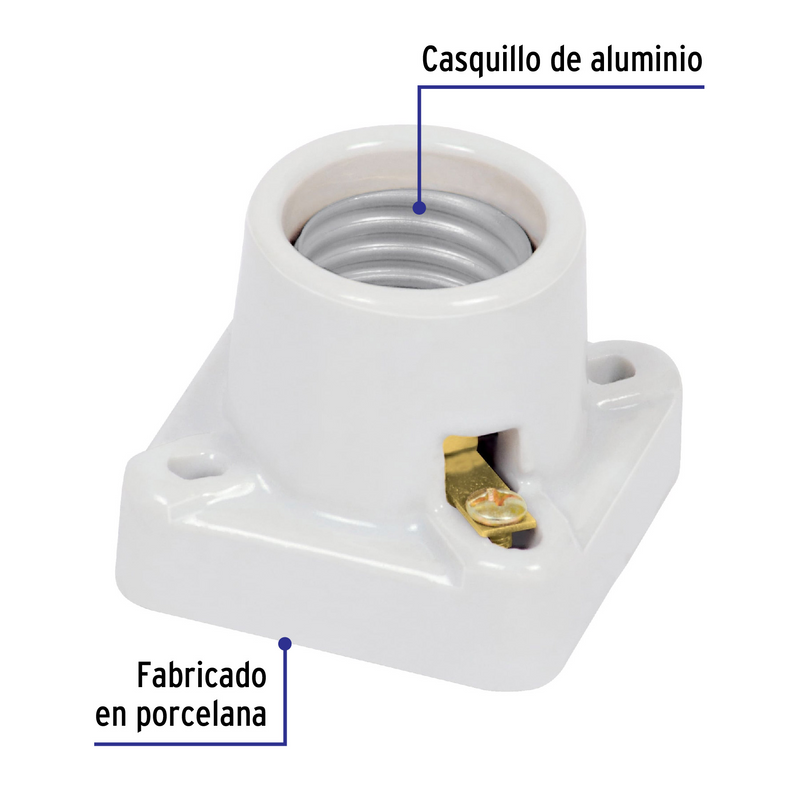 PORTALAMPARA DE PORCELANA, BASE CUADRADA, VOLTECH