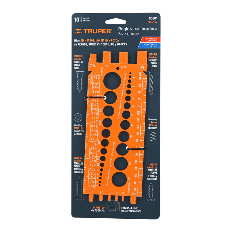 REGLETA MEDIDORA DE TUERCAS Y TORNILLOS 22 CM TRUPER