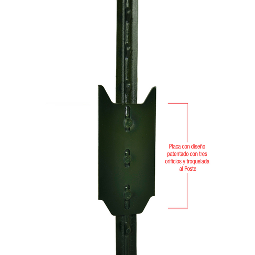 Poste verde claro con placa superior perforada para fijar el cerco