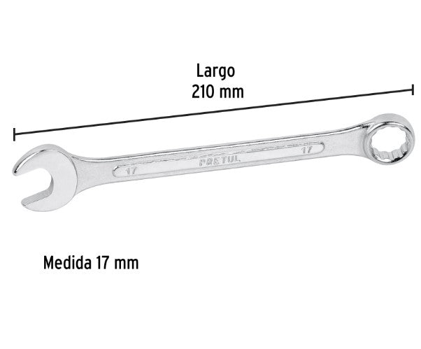 LLAVE COMBINADA MILIMETRICA 17 mm X 210 mm DE LARGO PRETUL