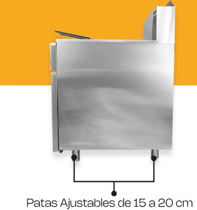 FREIDORA DE GAS LP 24 LTS 280 W 2 CANASTAS ACERO INOX RHINO