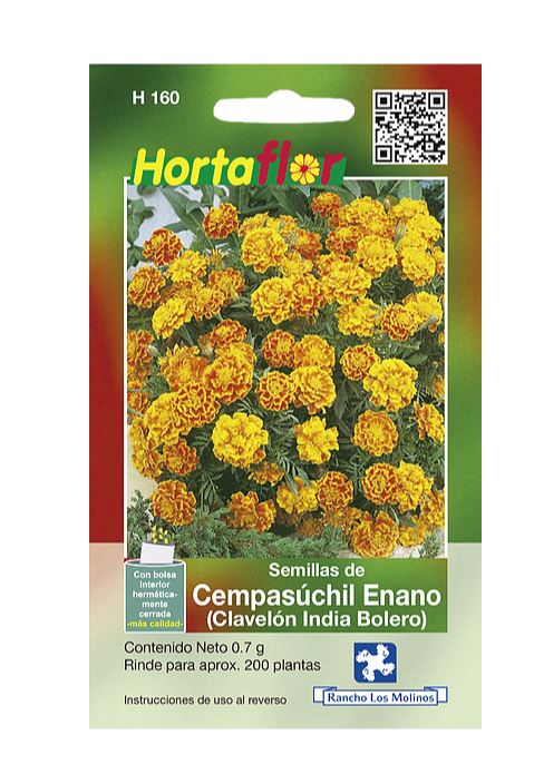 SOBRE DE SEMILLAS DE CEMPASUCHIL ENANO HORTAFLOR, CONTENIDO DE .07G