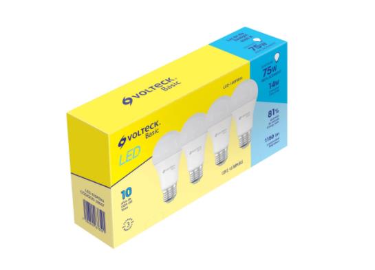 JUEGO DE 4 FOCOS LED A19, 14W, LUZ DE DIA, BASIC