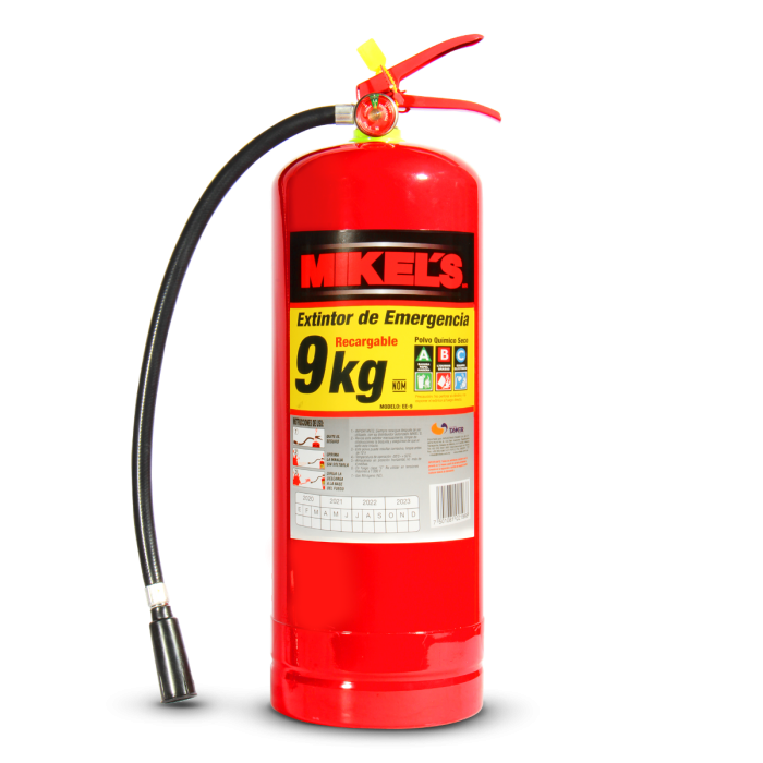Extintor recargable MIKELS rojo 9 kg, con manguera y boquilla