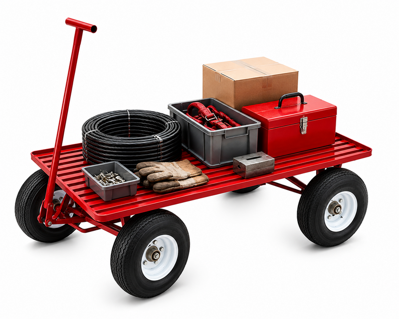 CARRITO DE CARGA METALICO CON 4 RUEDAS ROJO